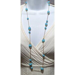 Blue And Gold Beaded Chain Necklace